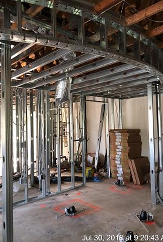 Interior partitions framed square and plumb